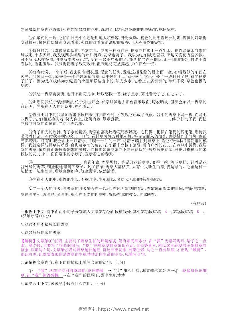 图片[3]-2020-2021学年部编版八年级语文上册第三单元检测试卷及答案(Word版)-有渔有礼