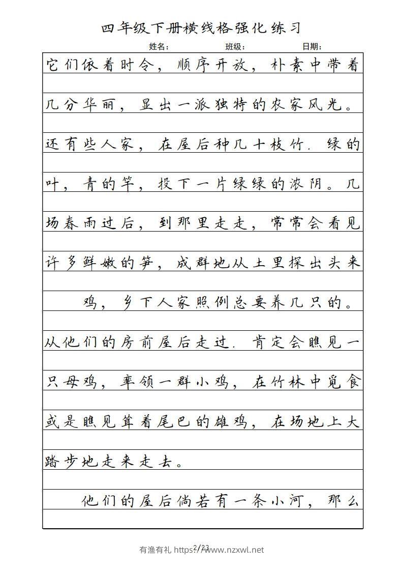 图片[2]-四年级语文下册横线格（部编版）-有渔有礼