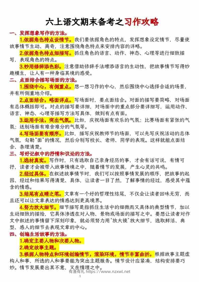 六上语文期末备考之习作攻略-有渔有礼