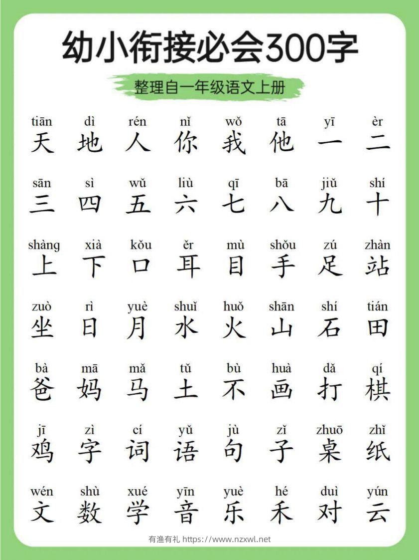 幼小衔接必会300字-有渔有礼