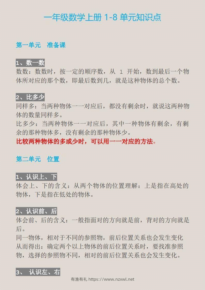 【一上】数学必背汇总-有渔有礼