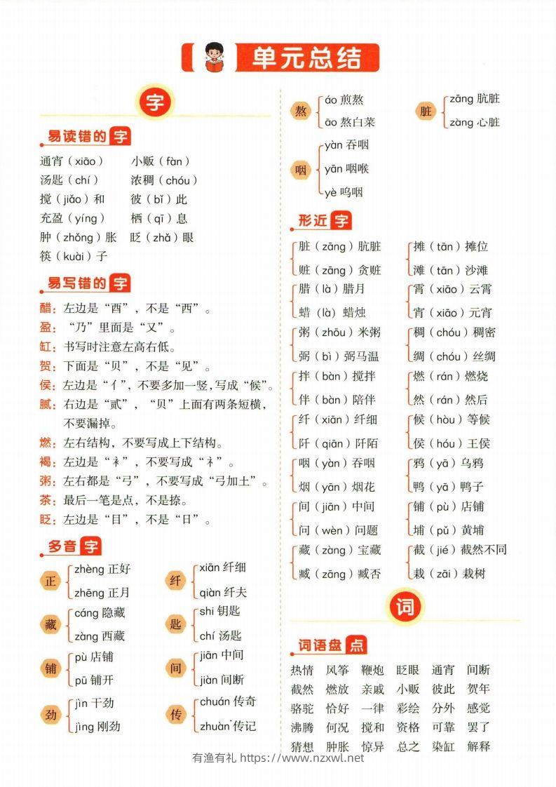 ❤六年级下册语文单元总结-有渔有礼