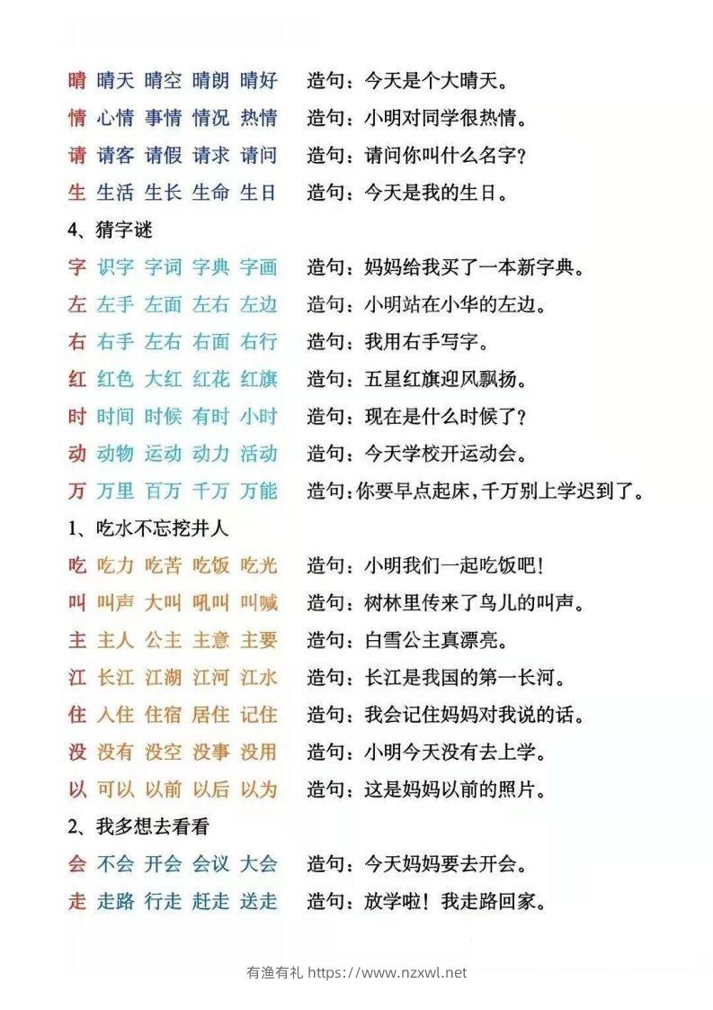 图片[2]-一年级下册生字组词造句阅读本_去水印-有渔有礼