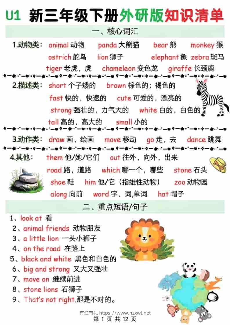 三年级下英语Unit1-6知识清单《外研版（三起）》-有渔有礼