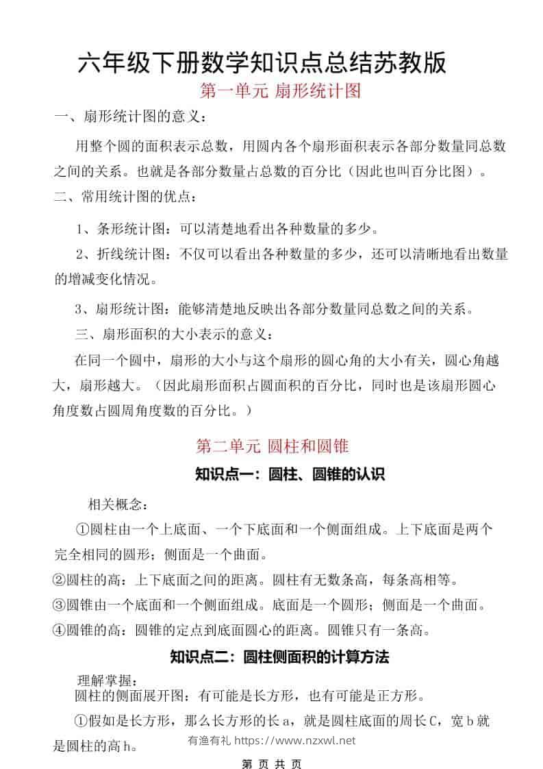 六年级下数学知识点汇总《苏教版》-有渔有礼