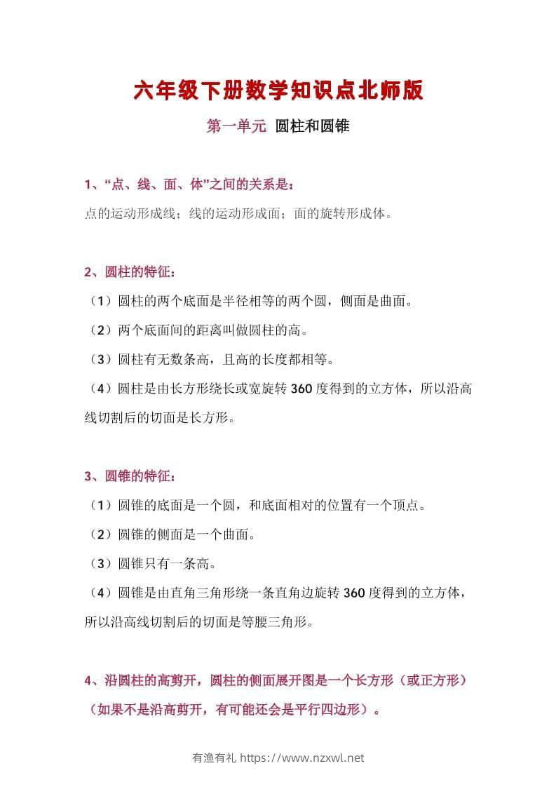 六年级下数学知识点汇总《北师版》-有渔有礼