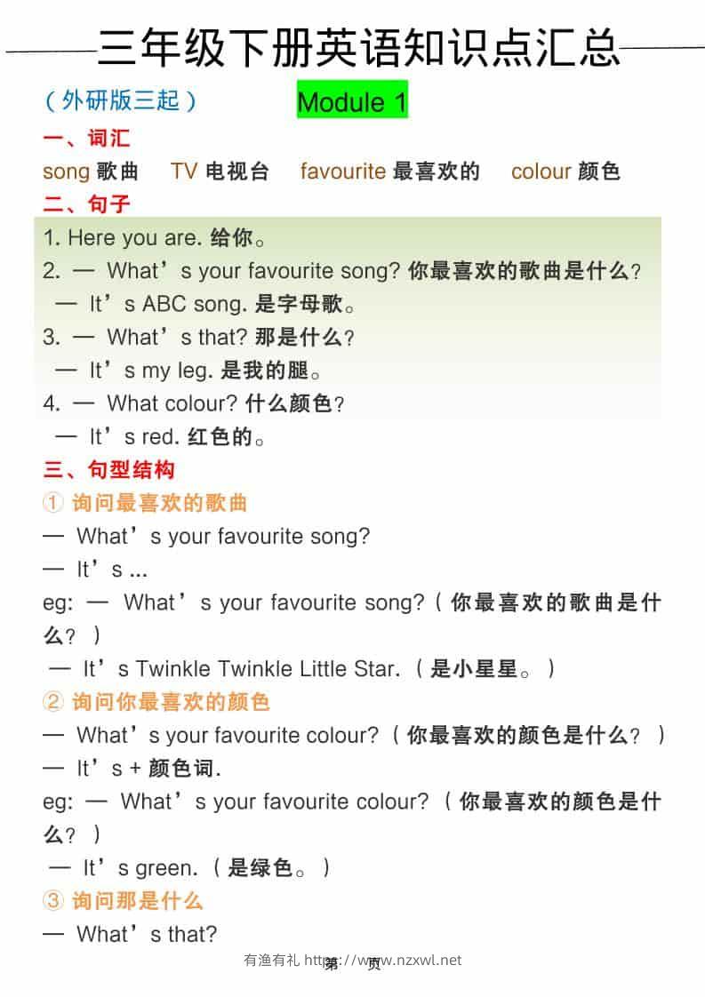 三年级下英语全册知识点汇总《外研版（三起）》-有渔有礼