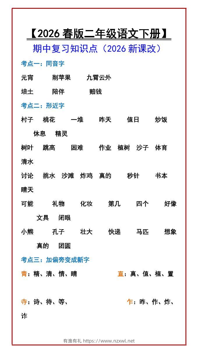 二年级下语文期中复习知识点-有渔有礼