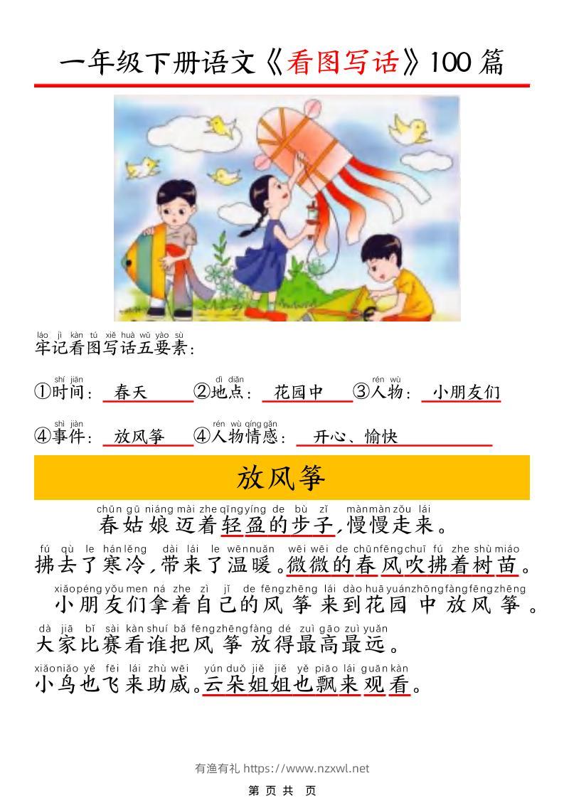 一年级下语文看图写话五要素训练-有渔有礼
