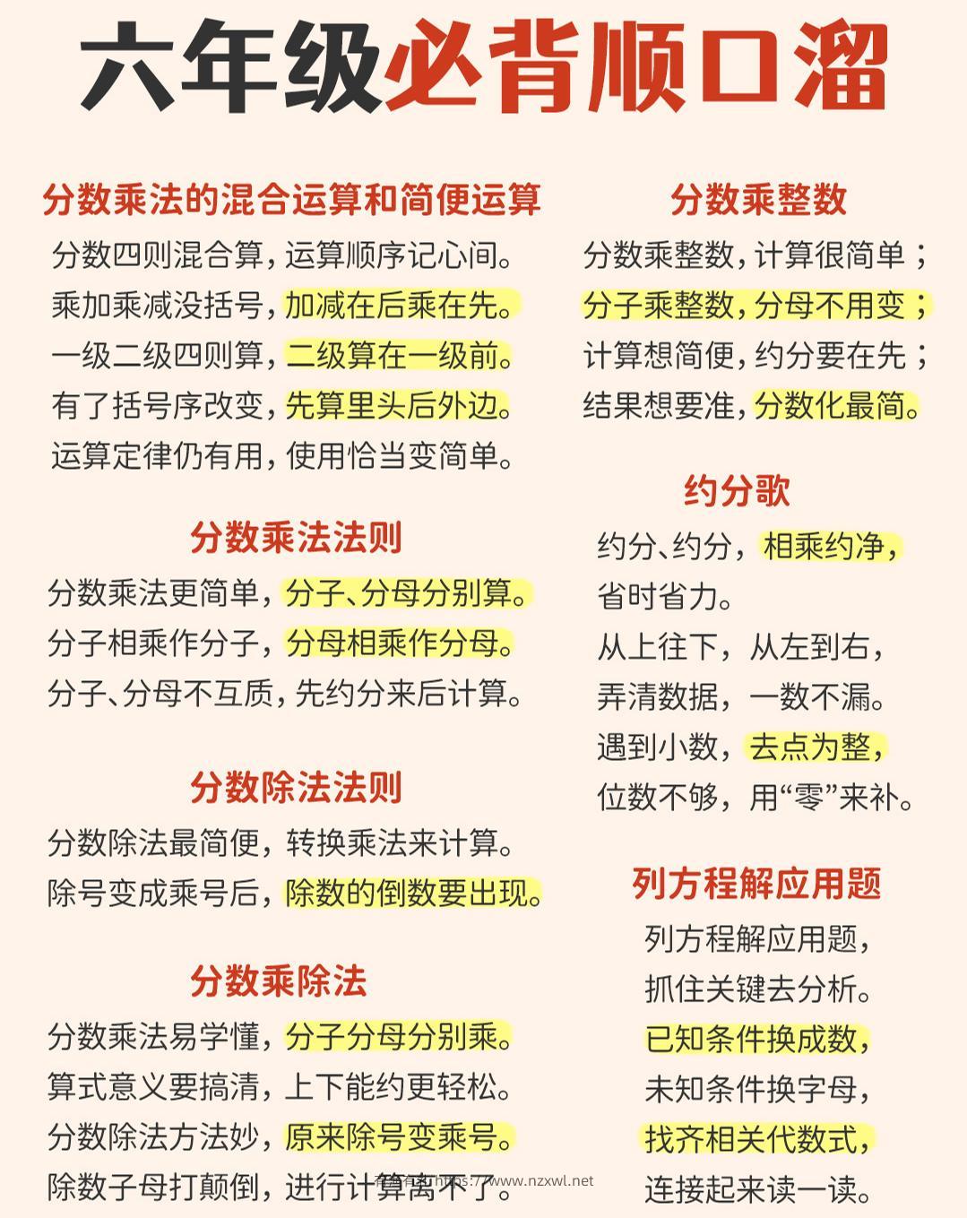 六年级下数学1-6年级必备顺口溜-有渔有礼