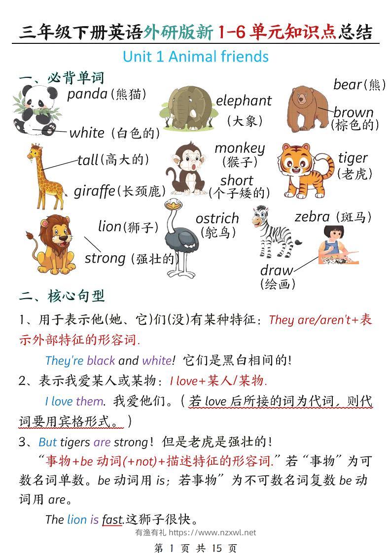 三年级下英语1-6单元必背知识点总结《外研版》-有渔有礼