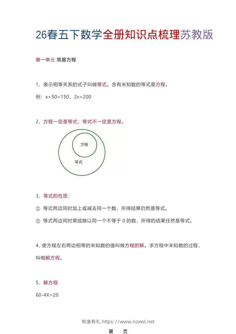 26春五年级下数学全册知识点梳理《苏教版》-有渔有礼