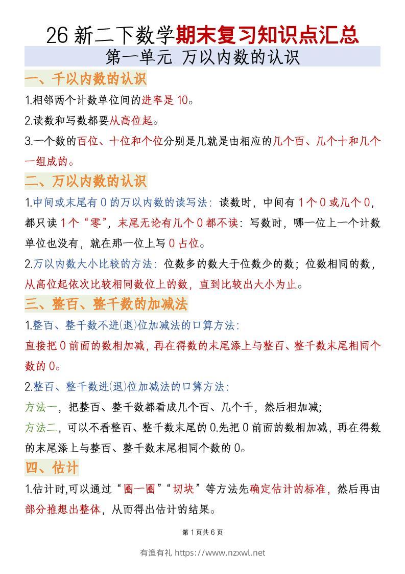 二年级下数学全册必备知识点汇总《青岛五四版》-有渔有礼