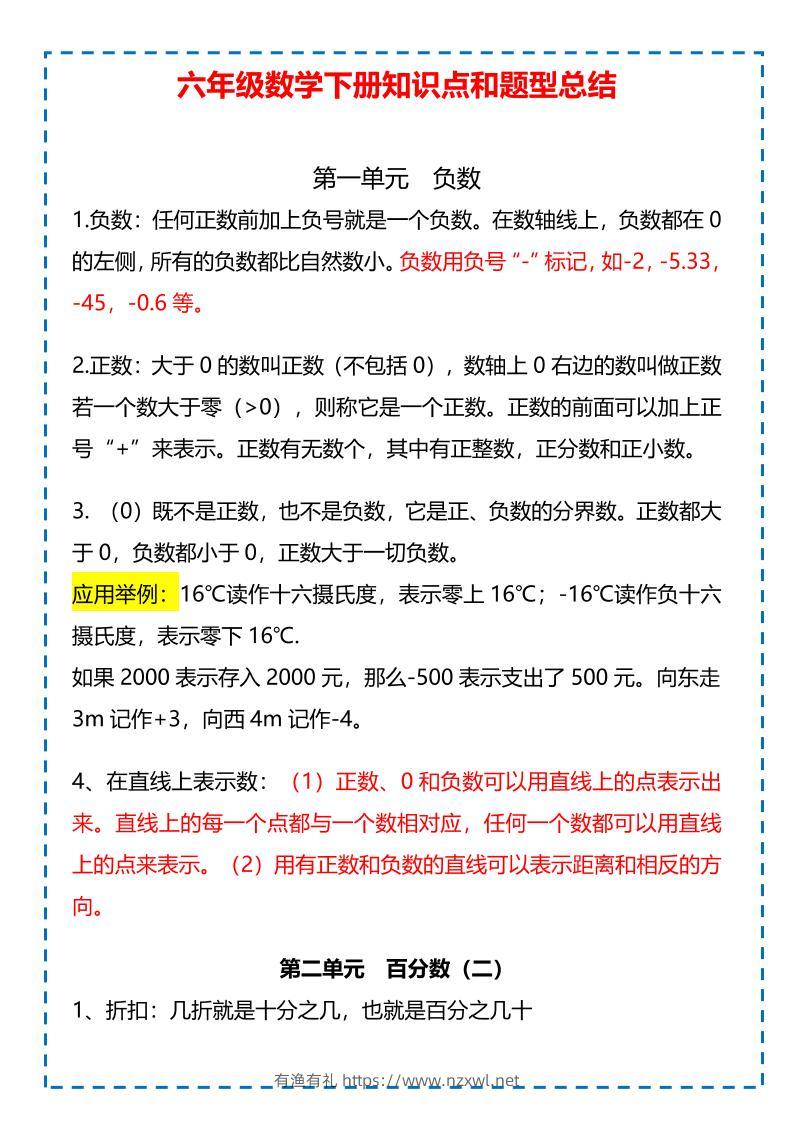 六年级下数学下册知识点题型总结-有渔有礼