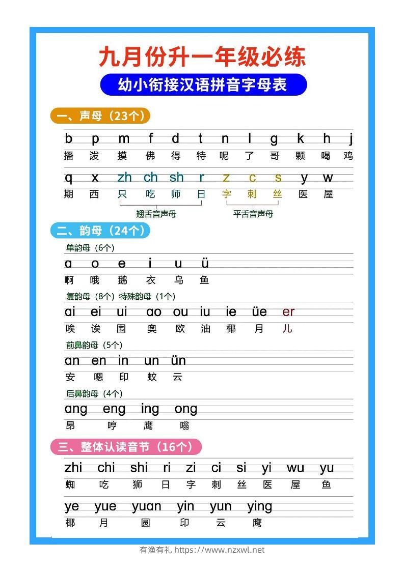 一年级上语文必练幼小衔接汉语拼音字母表-有渔有礼