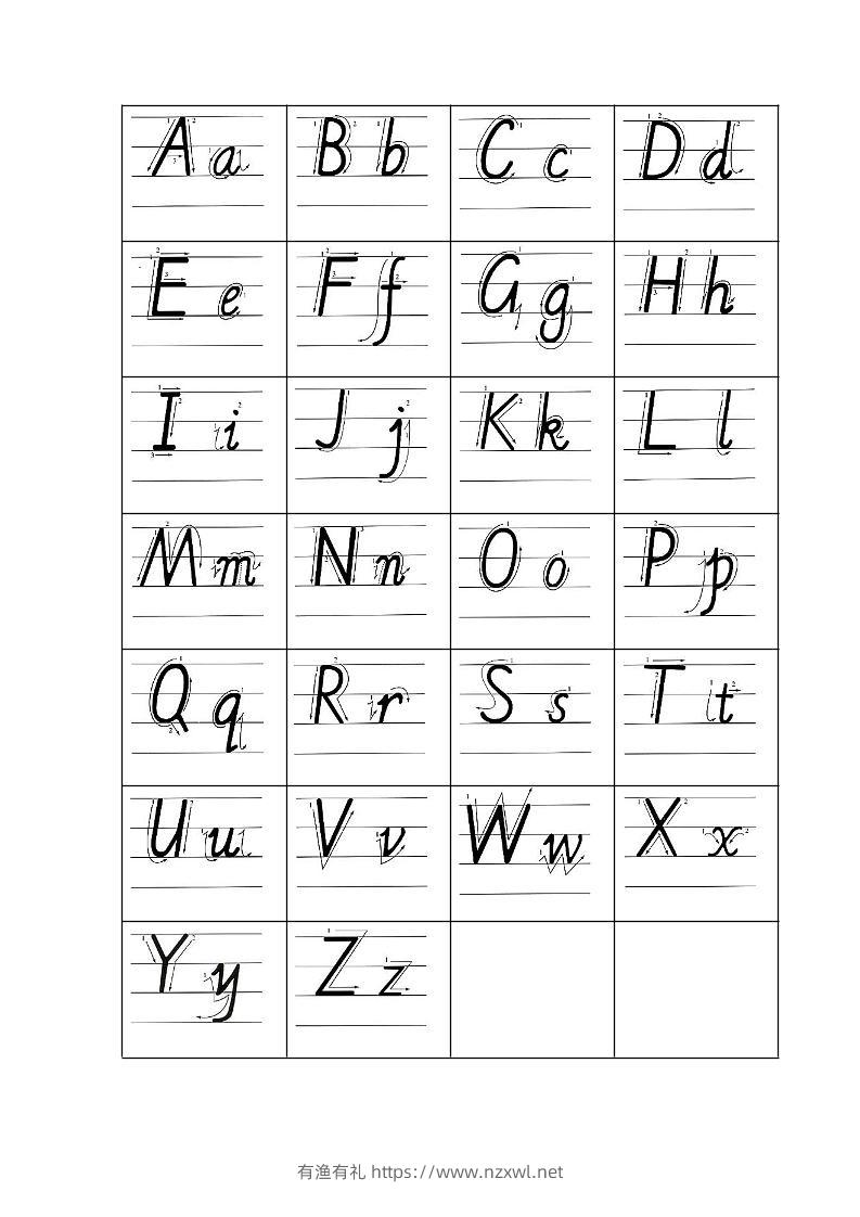 二升三英语26个字母手写体练习纸-三上英语-有渔有礼