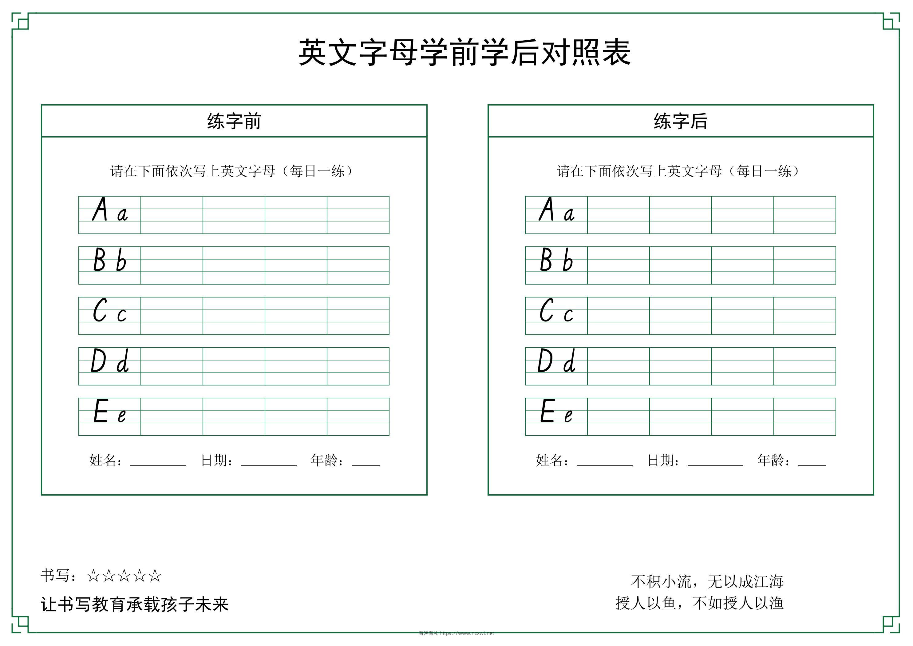 26个英文字母手写体字帖-六上英语-有渔有礼