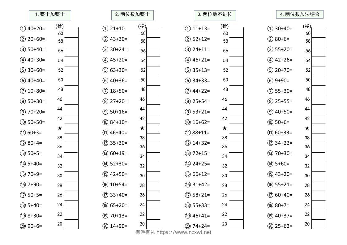 幼升小数学100以内大数计算闯关-有渔有礼