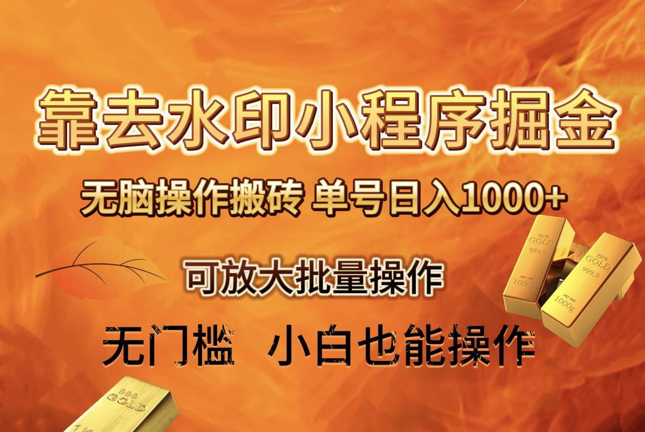 去水印小程序 拼多多 无脑搬砖 ，单号日入1000  保姆级教程 可放大批量操作-有渔有礼