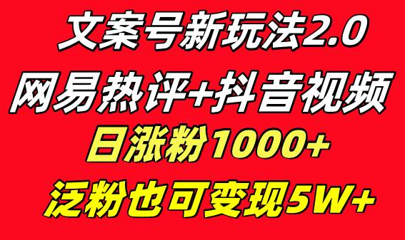 文案号新玩法 网易热评 抖音文案 一天涨粉1000  多种变现模式 泛粉也可变现-有渔有礼