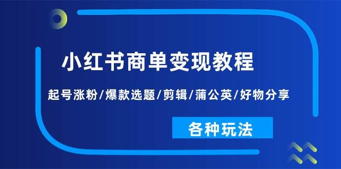 小红书商单变现教程：起号涨粉/爆款选题/剪辑/蒲公英/好物分享/各种玩法-有渔有礼