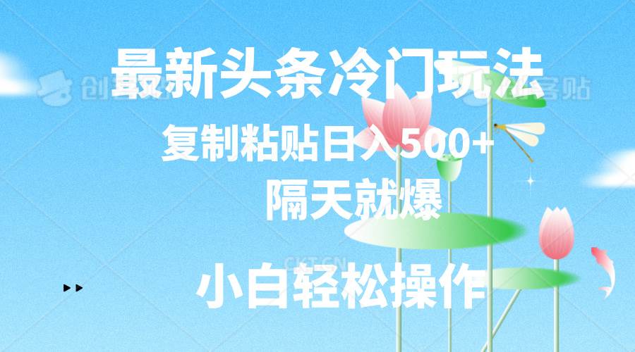 最新头条冷门玩法，隔天就爆，复制粘贴日入500+-有渔有礼